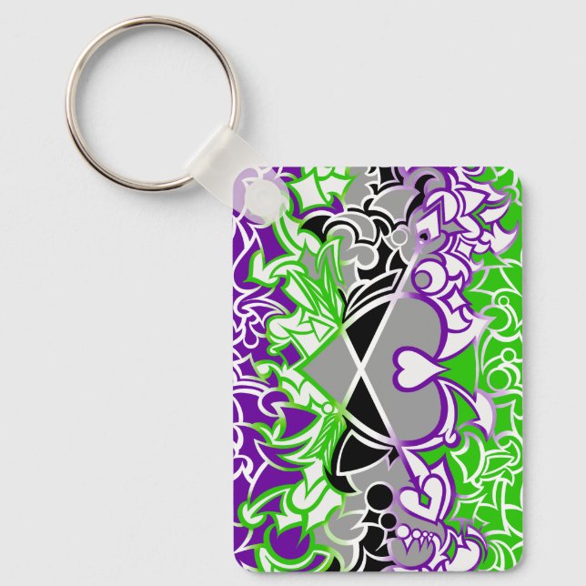 Aroace Radioactive Pride Flag Squiggles Keychain (Front)