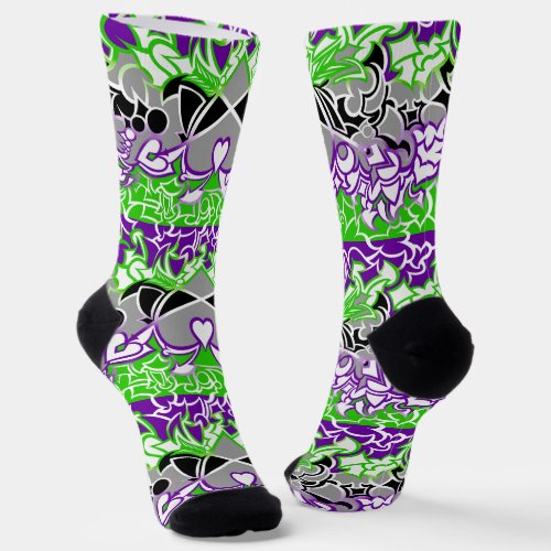 Aroace Radioactive Pride Flag Squiggles Socks