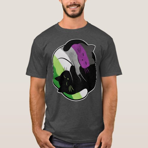 Aroace Yin Yang Cat LGBT Asexual Aromantic Pride F T_Shirt