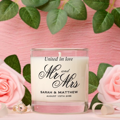 Aroma scent wedding candle with Mr and Mrs tagline