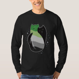 Aromantic Cat LGBT Asexual Aro Pride Flag Yin Yang T-Shirt