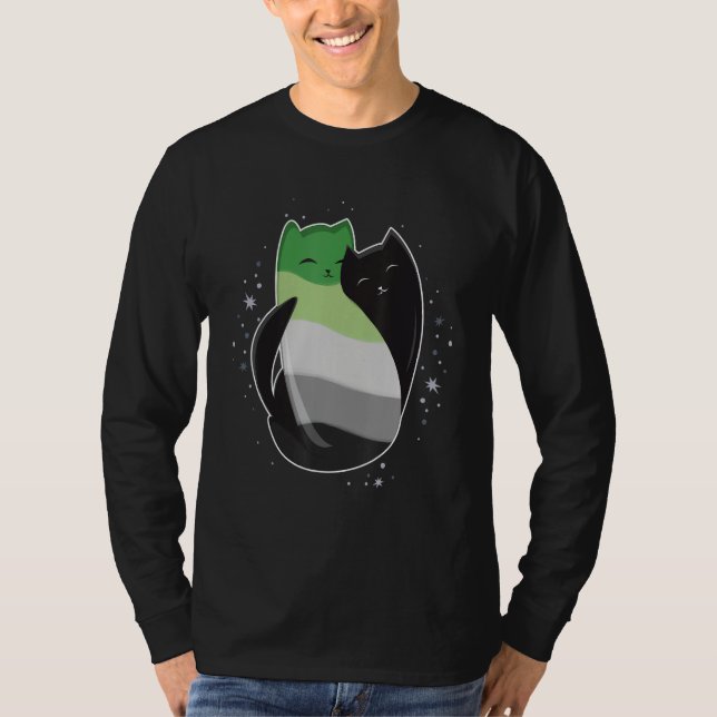Aromantic Cat LGBT Asexual Aro Pride Flag Yin Yang T-Shirt (Front)