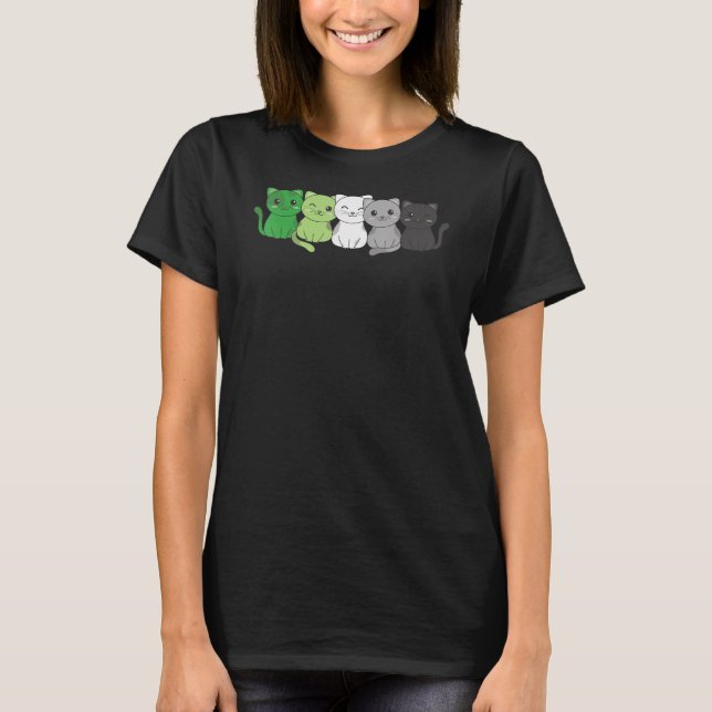 Aromantic Flag Non Binary Pride LGBTQ Cats Aromant T-Shirt (Front)
