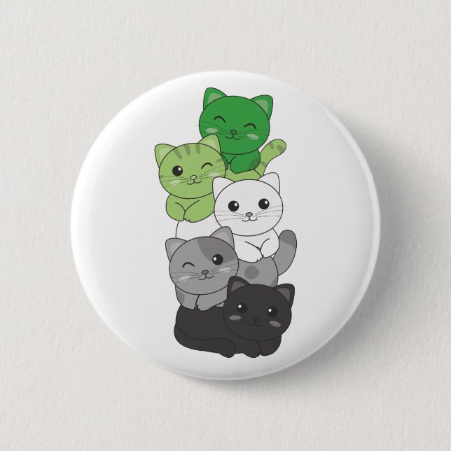 Aromantic Flag Non Binary Pride Lgbtq Cute Cat But Button (Front)