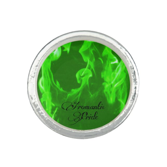 Aromantic Flames Pride Ring -- Neon, Black Text (Front)