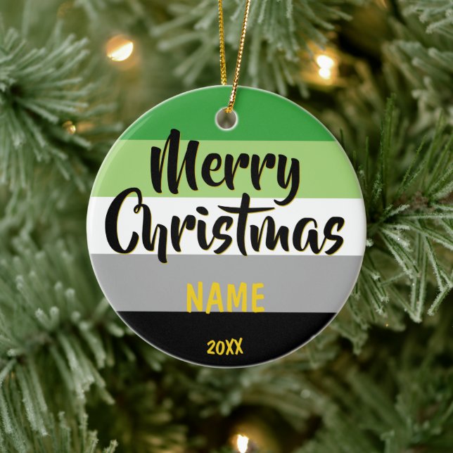 Aromantic Pride LGBT Personalized Christmas Ceramic Ornament (Tree)