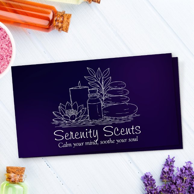 Aromatherapy Practice White Line Art Business Card (Creator Uploaded)