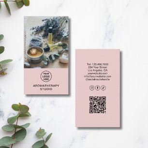 Aromatherapy Spa Logo QR Pink Professional Business Card