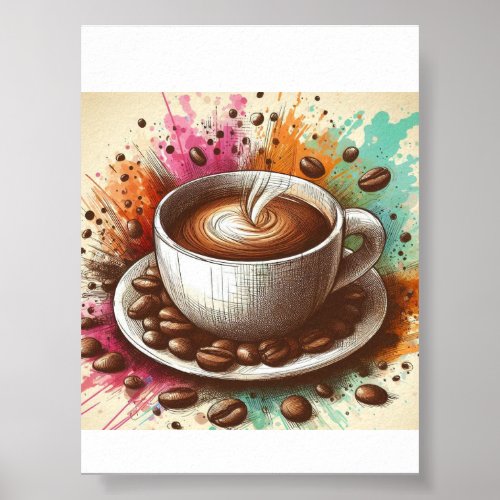 Aromatic Coffee Cup with Delicate Grains Poster