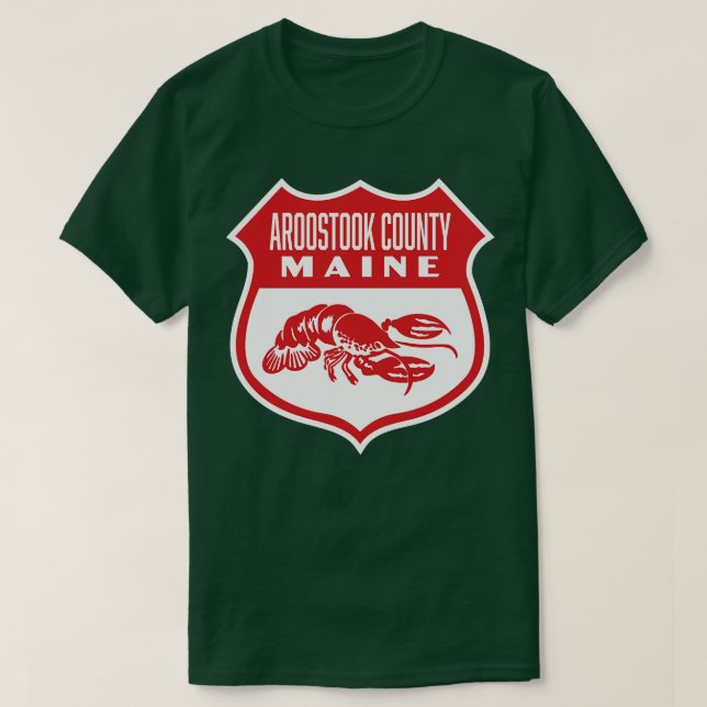Aroostook County Maine Retro  Shield Red T-Shirt (Design Front)