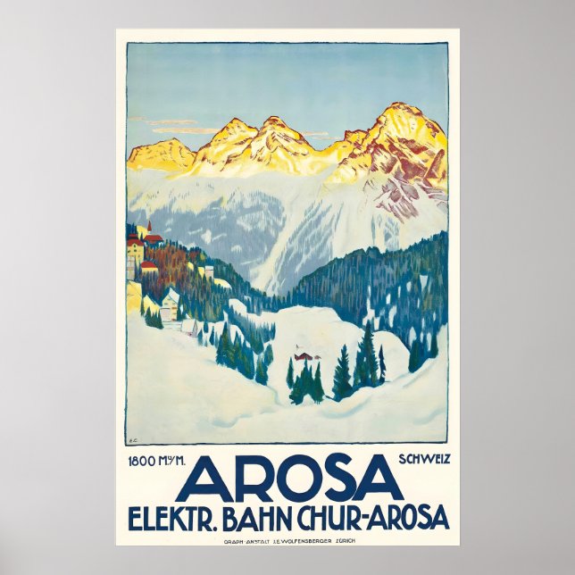 Arosa Graubünden Switzerland Vintage Ski Poster (Front)