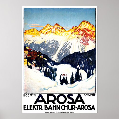 Arosa mountains resort Switzerland vintage Poster
