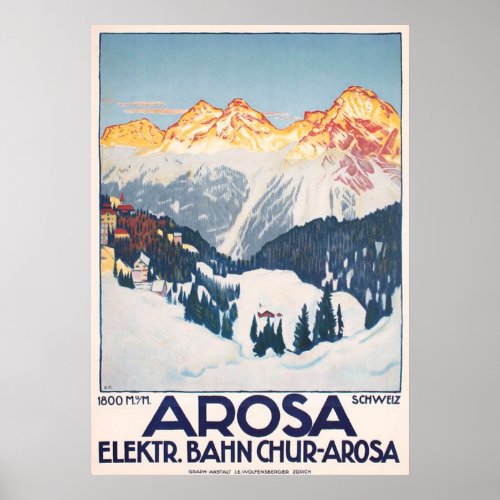 Arosa Mountains Switzerland Travel Vintage Poster