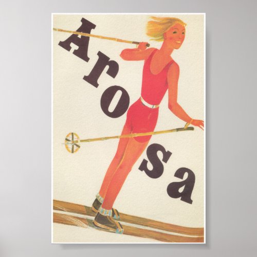 Arosa Switzerland Retro Vintage Ski Poster