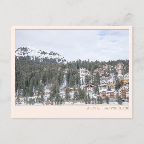 Arosa Switzerland Ski Town Cabin Art Postcard