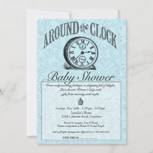 Around the Clock Baby Shower Invitation - Blue