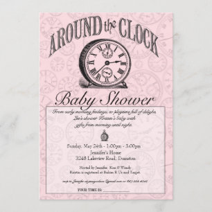 Around the Clock Baby Shower Invitation - Pink