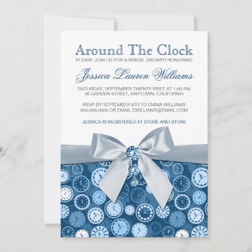 Around The Clock Blue Bridal Shower Invites