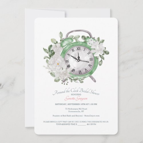 Around the Clock Bridal Shower Green Invitation