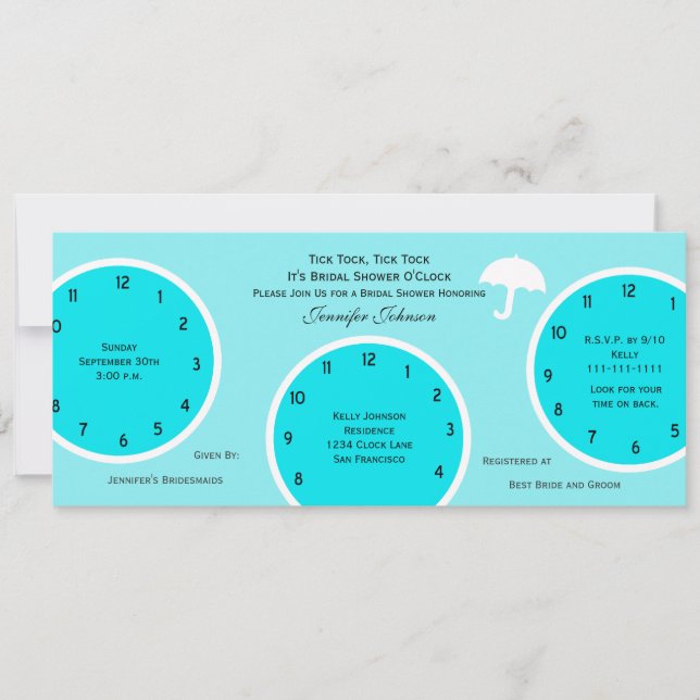 Around the Clock Bridal Shower Invitation Blue (Front)