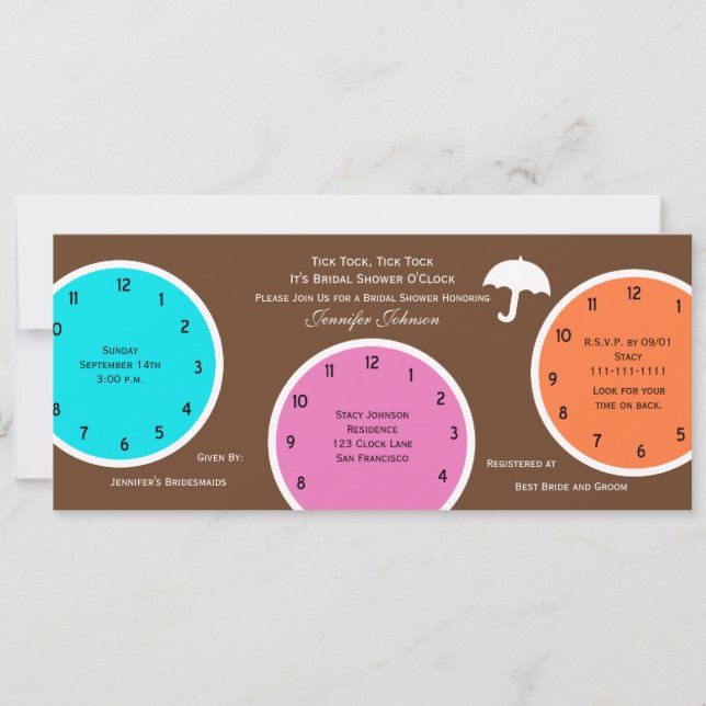 Around the Clock Bridal Shower Invitation Brown (Front)
