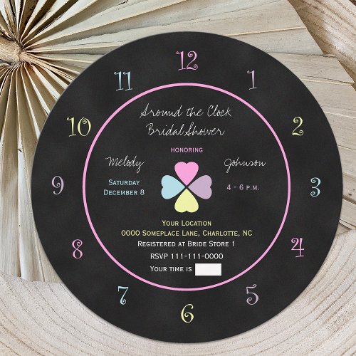 Around the Clock Bridal Shower Invitation Chalk