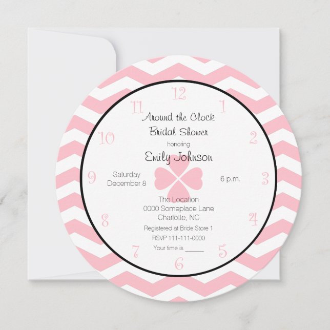 Around the Clock Bridal Shower Invitation in Pink (Front)