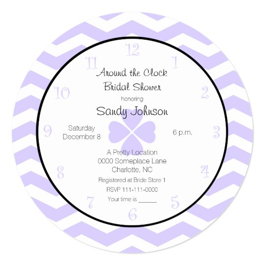 Around The Clock Bridal Shower Invitation Lavender Zazzle