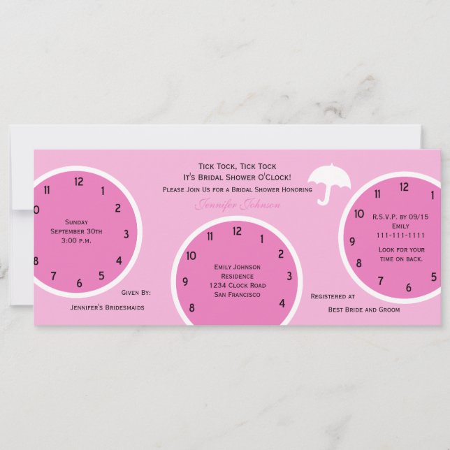 Around the Clock Bridal Shower Invitation Pink (Front)
