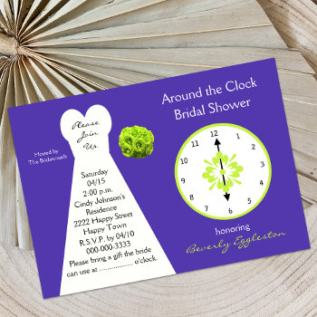 Around The Clock Bridal Shower Invitations Purple by henishouseofpaper at Zazzle