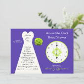 Around the Clock Bridal Shower Invitations Purple (Standing Front)
