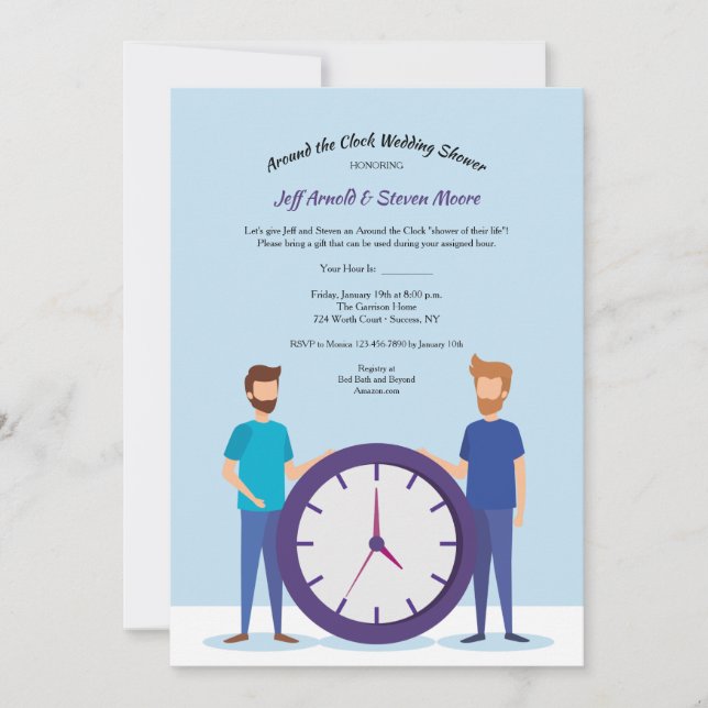 Around the Clock Gay Wedding Shower Invitation (Front)