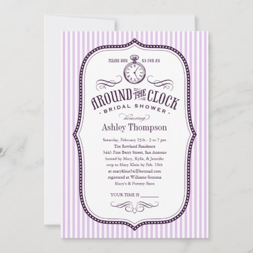 Around the Clock Lilac Purple Bridal Shower Invite