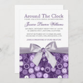 Around The Clock Purple Bridal Shower Invites (Front/Back)