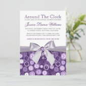 Around The Clock Purple Bridal Shower Invites (Standing Front)