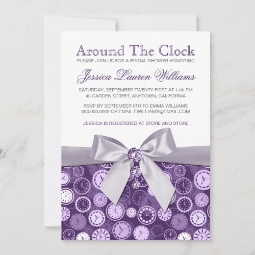 Around The Clock Purple Bridal Shower Invites