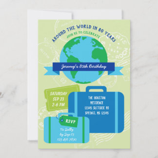 Around The World 80th Birthday Invitation