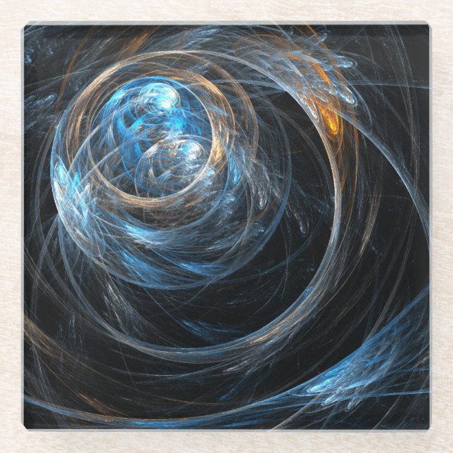 Around the World Abstract Art Glass Coaster (Front)