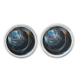 Around the World Abstract Art Silver Plated Cufflinks