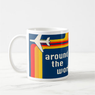 around the world airplane retro stripes coffee mug