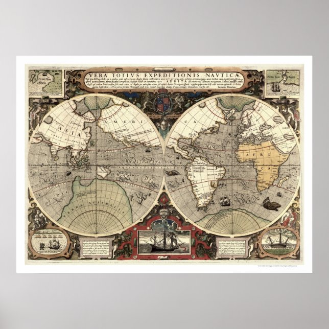 Around the World Drake Map - 1595 Poster (Front)