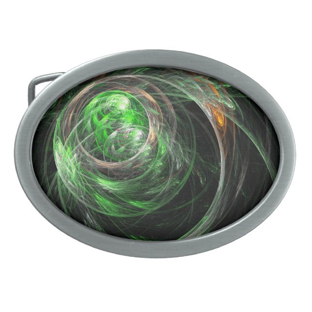 Around the World Green Abstract Art Belt Buckle (Front)