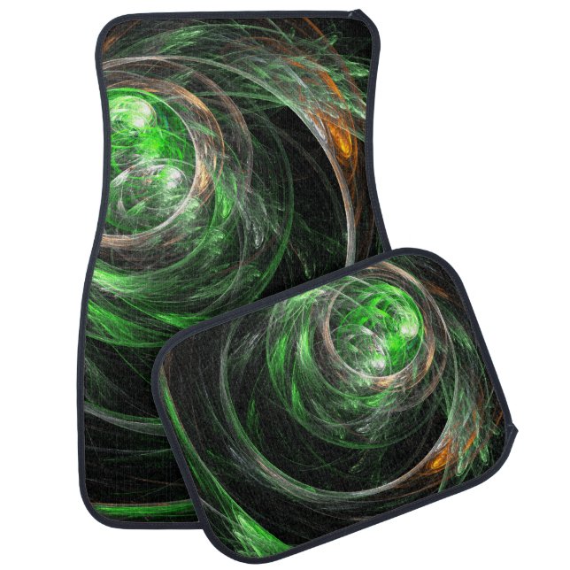 Around the World Green Abstract Art Car Floor Mat (Set)