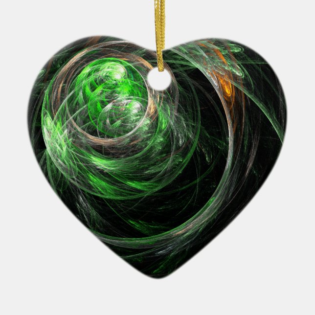Around the World Green Abstract Art Heart Ornament (Front)