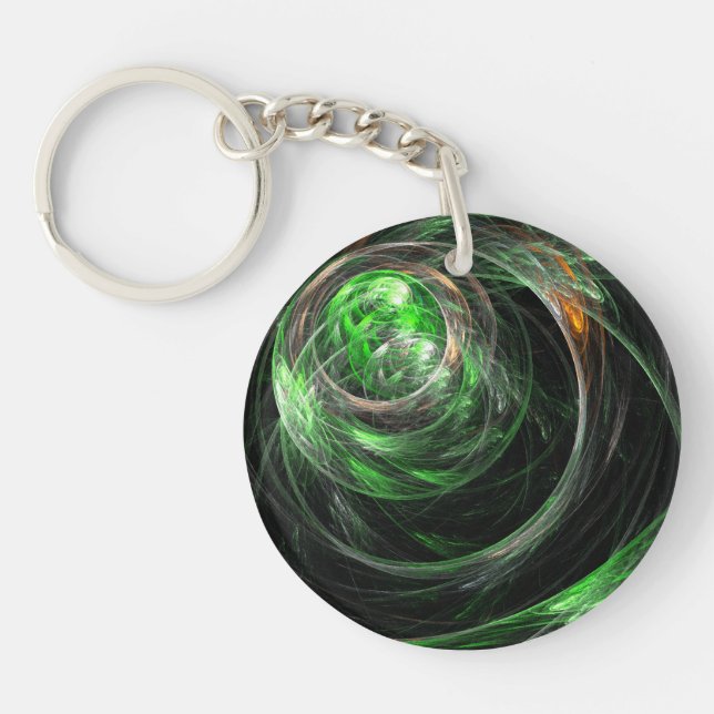 Around the World Green Abstract Art Keychain (Front)