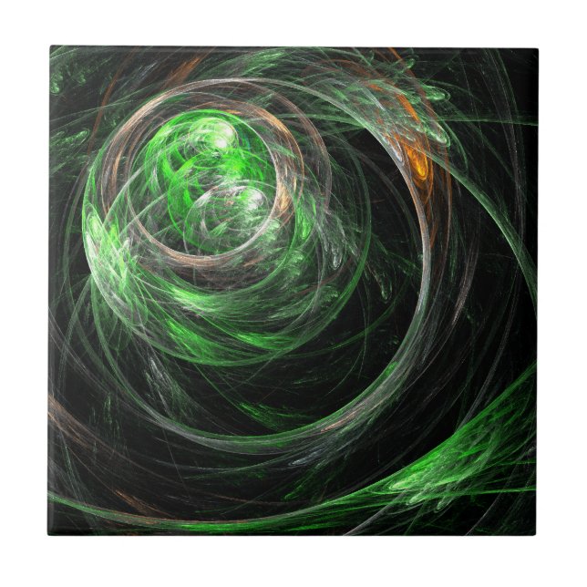 Around the World Green Abstract Art Tile (Front)