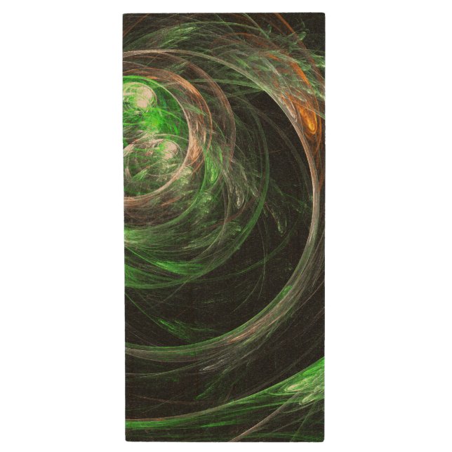 Around the World Green Abstract Art Wood Flash Drive (Front Vertical)