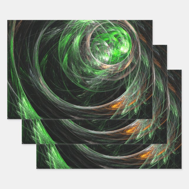 Around the World Green Abstract Art Wrapping Paper Sheets (Set)