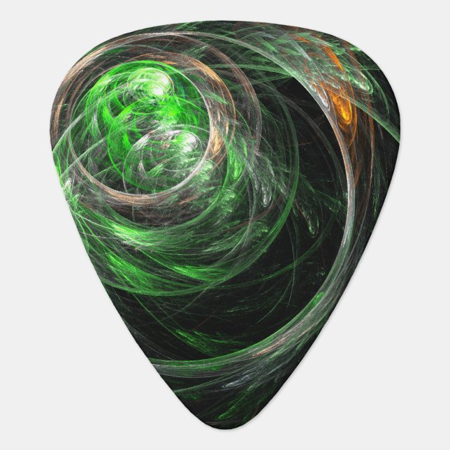 Around the World Green Abstract Standard Guitar Pick (Front)