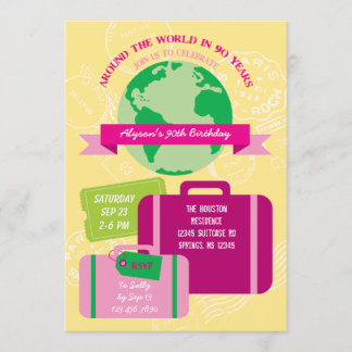 Around The World in 90 Years Invitation